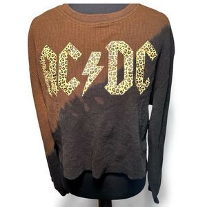 AC/DC Leopard Print Brown and Black Thermal Crop Top